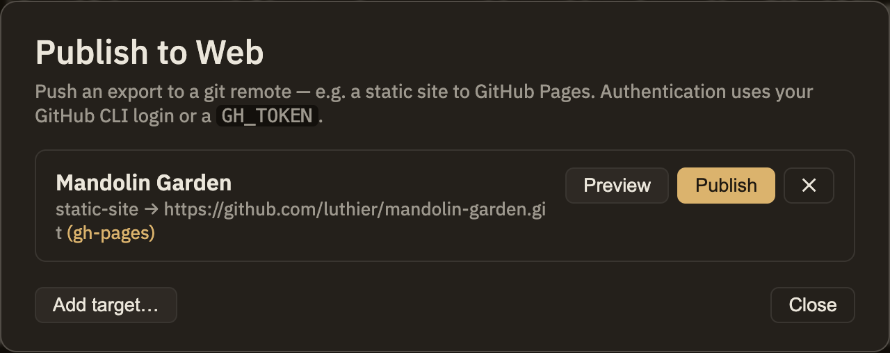 A browser showing the finished site: a sidebar listing your notes, a search box, and a note open in the main pane.